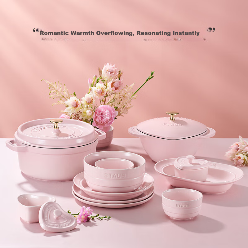 Staub Mousse Rose Pink 16-Piece Dinnerware Set for 6 People, Includes Salad Bowls, Rice Bowls, Soup Noodles Bowls 1033077