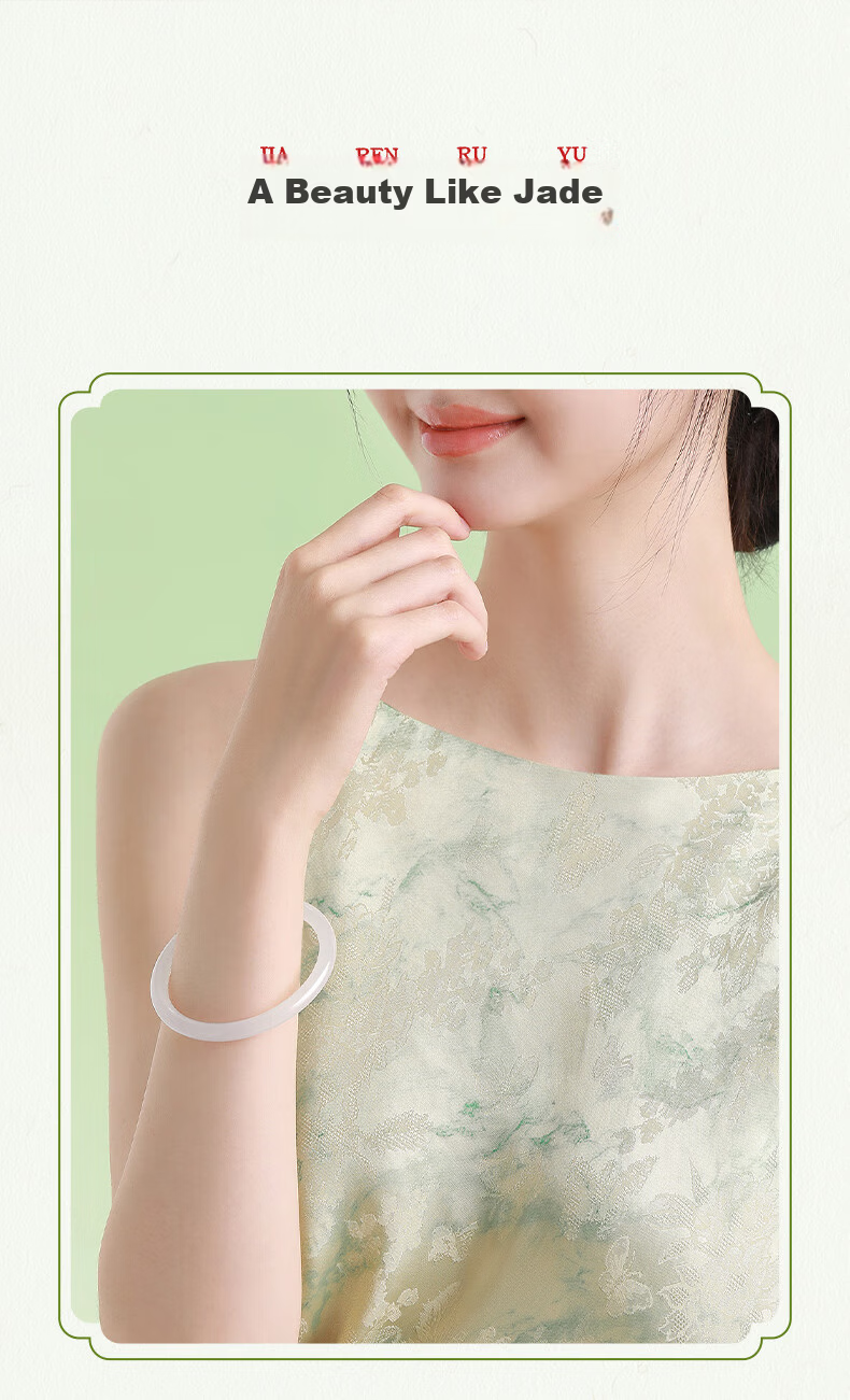 CHOW TAI SENG White Moonlight Chalcedony Bracelet Natural Translucent New Chinese Style Jade Bangle Birthday Gift for Girlfriend and Mom 16
