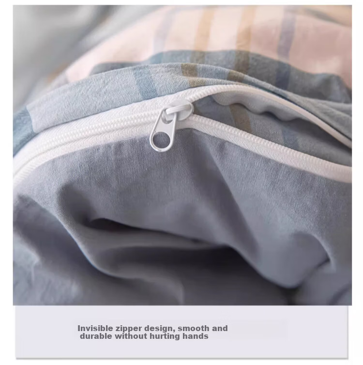 MUJI 100% Cotton Four-Piece Bedding Set Antibacterial AB Version Double-Sided Sheet and Duvet Cover 200x230cm 1.5/1.8m Bed British Blue Plaid 12