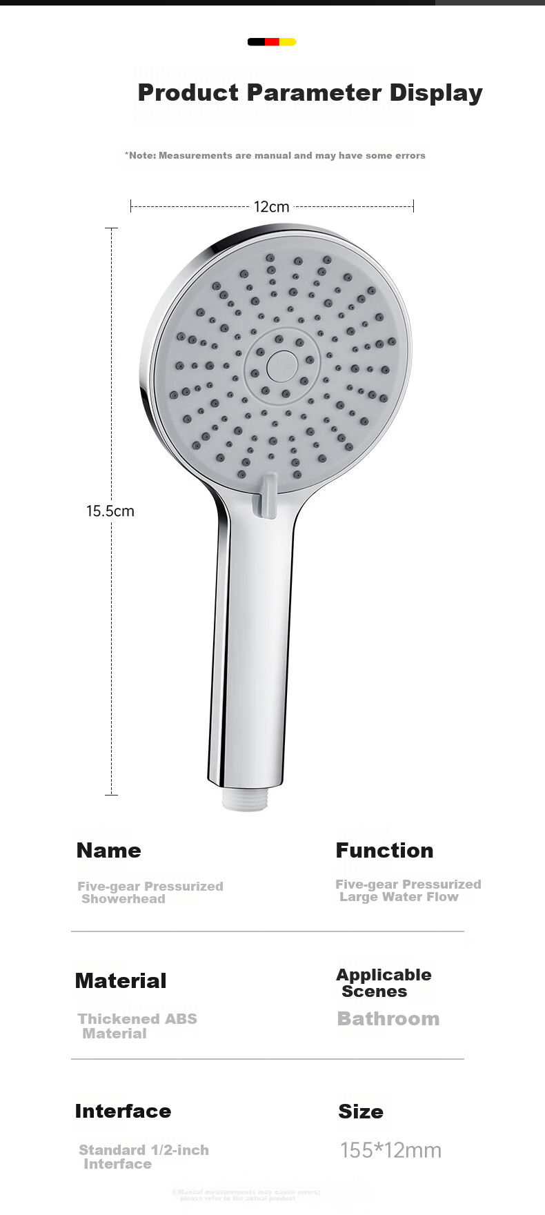 HOMK German Shower Head High-Pressure Handheld Shower Head Bathroom Shower Sprayer 15