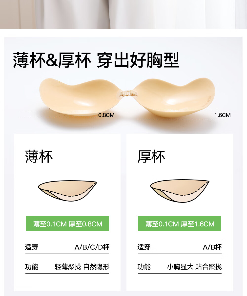 SecretWorld Women's Bridal Adhesive Bra Thickened Mango Cup Push-Up Breast Pads Small Chest Enlarging Invisible Lingerie for Photoshoot 4