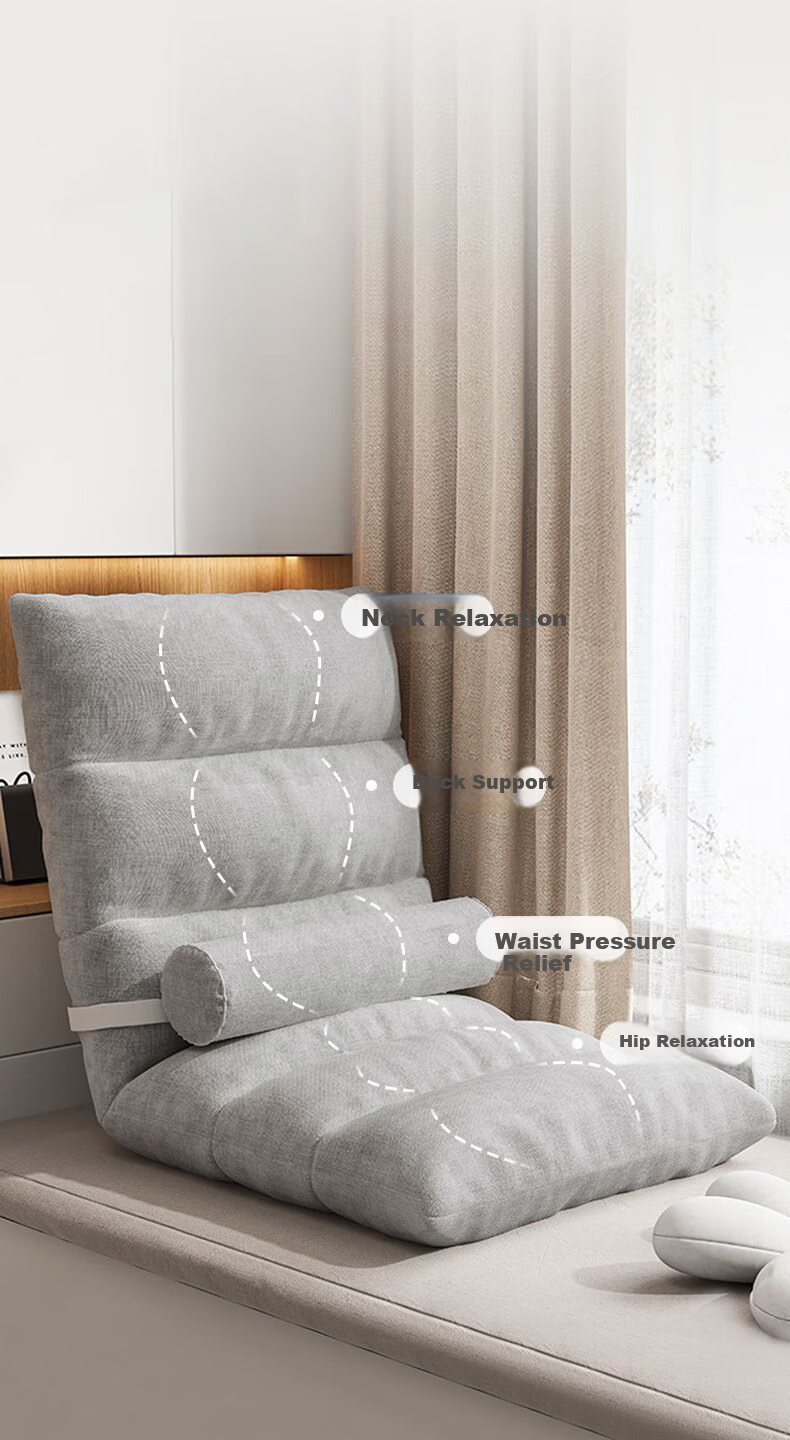 Warner New Lazy Sofa Bed Backrest Balcony Small Apartment Bay Window Chair Single Tatami LZ036 Beige Six-Grid Cotton Linen 3