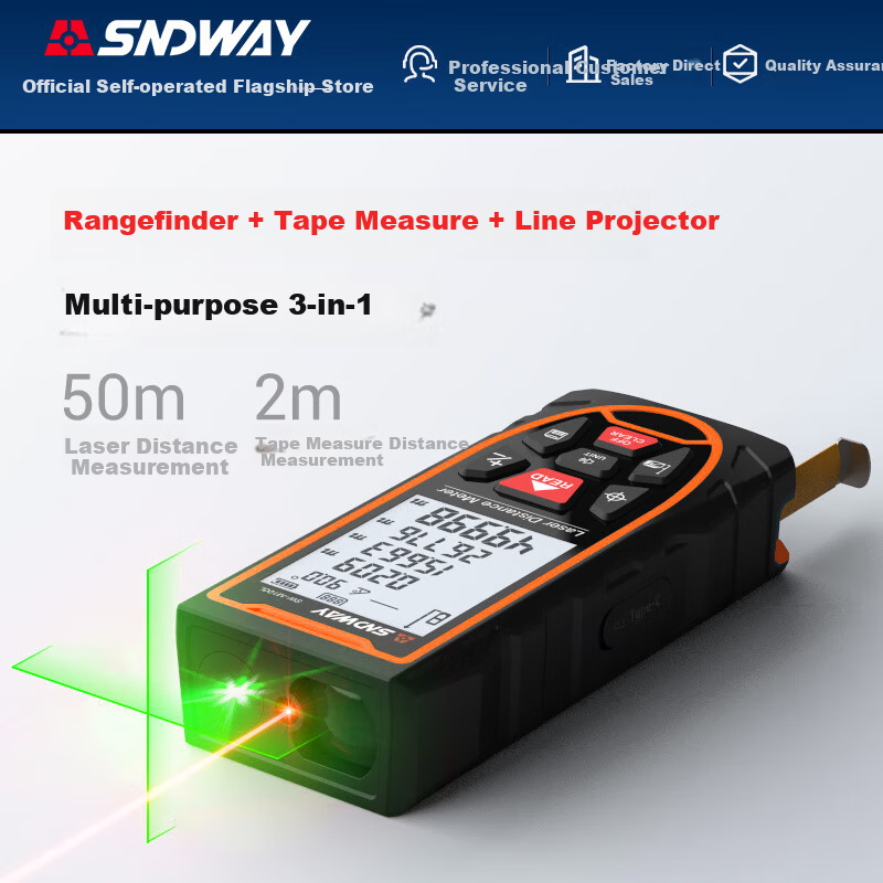 Shendawei Laser Distance Meter High-Precision Infrared Cross Line Level Electronic Measuring Ruler Room Measurement Instrument SW-M50L