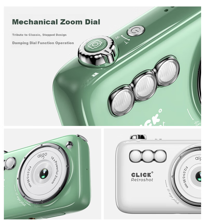 Aigo Patriot V1 New Flagship Dual Camera Selfie Student Digital Camera Birthday Gift for Girls Entry-Level Campus HD Travel Alternative CCD White 64GB 14
