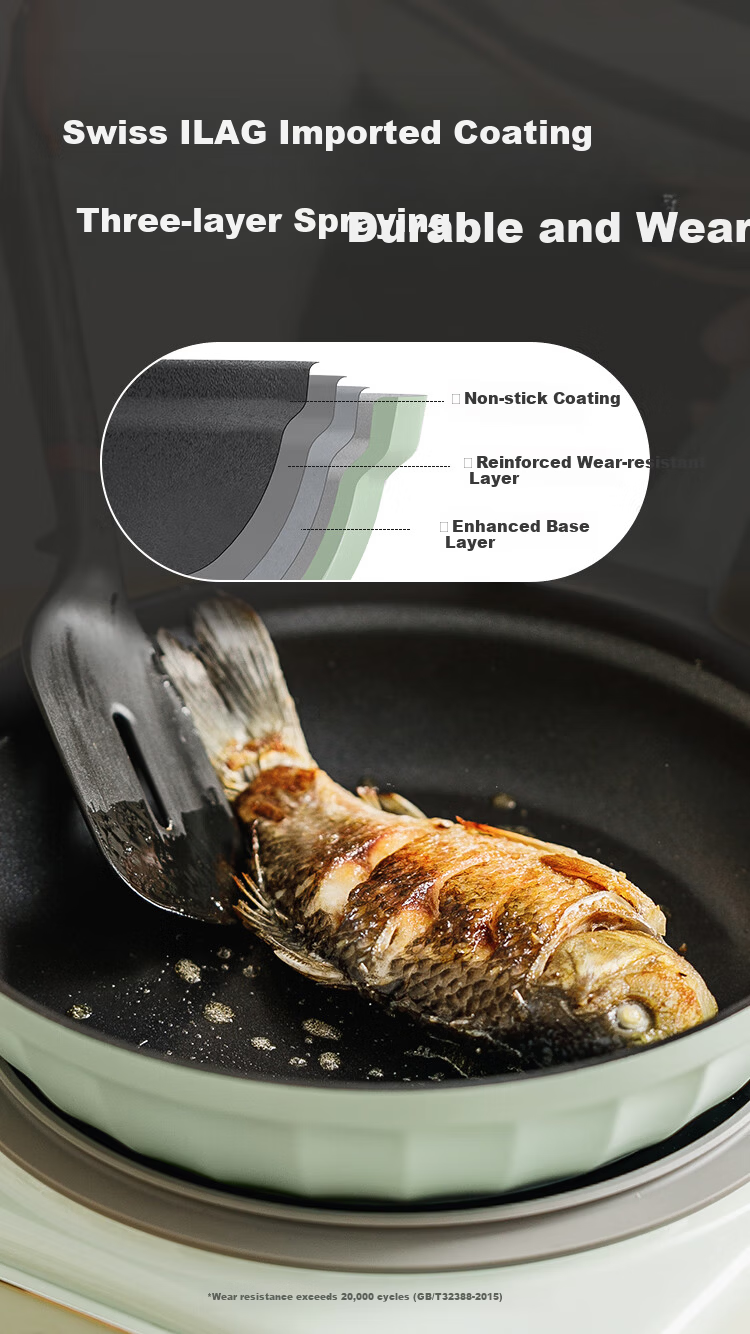 Buydeem Non-Stick Frying Pan Grill Skillet Induction Gas Stove Cooking Pan 26cm Light Yellow 3