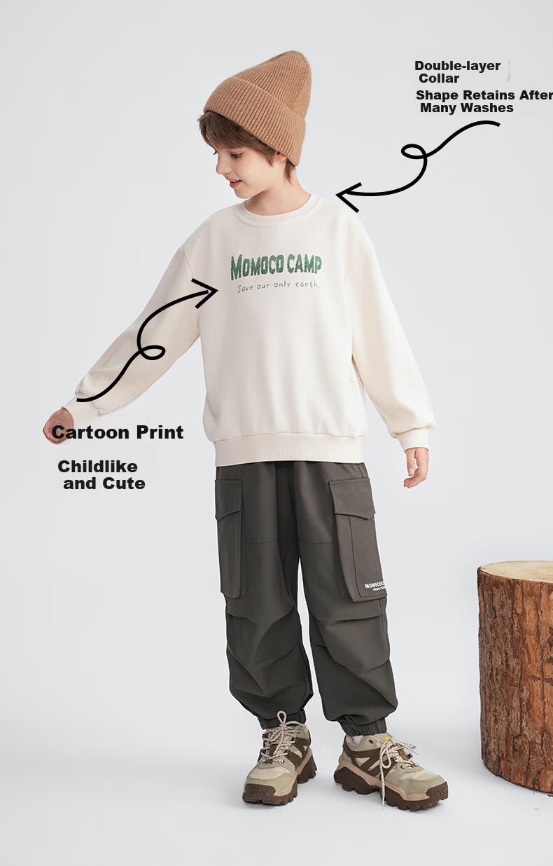 MOMOCO Boys' Hoodie Spring and Autumn Casual Fashion Sweatshirt Khaki Gray 150cm 2