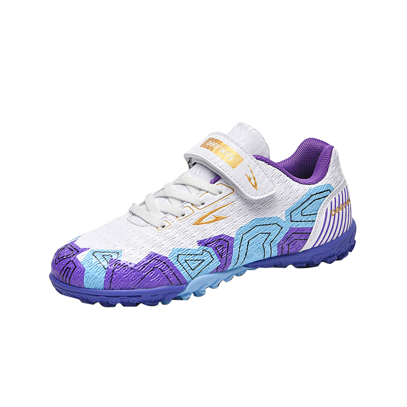 DEERWAY TF Turf Kids Soccer Shoes Boys Girls 6-12 Years Breathable Cushioning Training Match Shoes White Purple Size 32