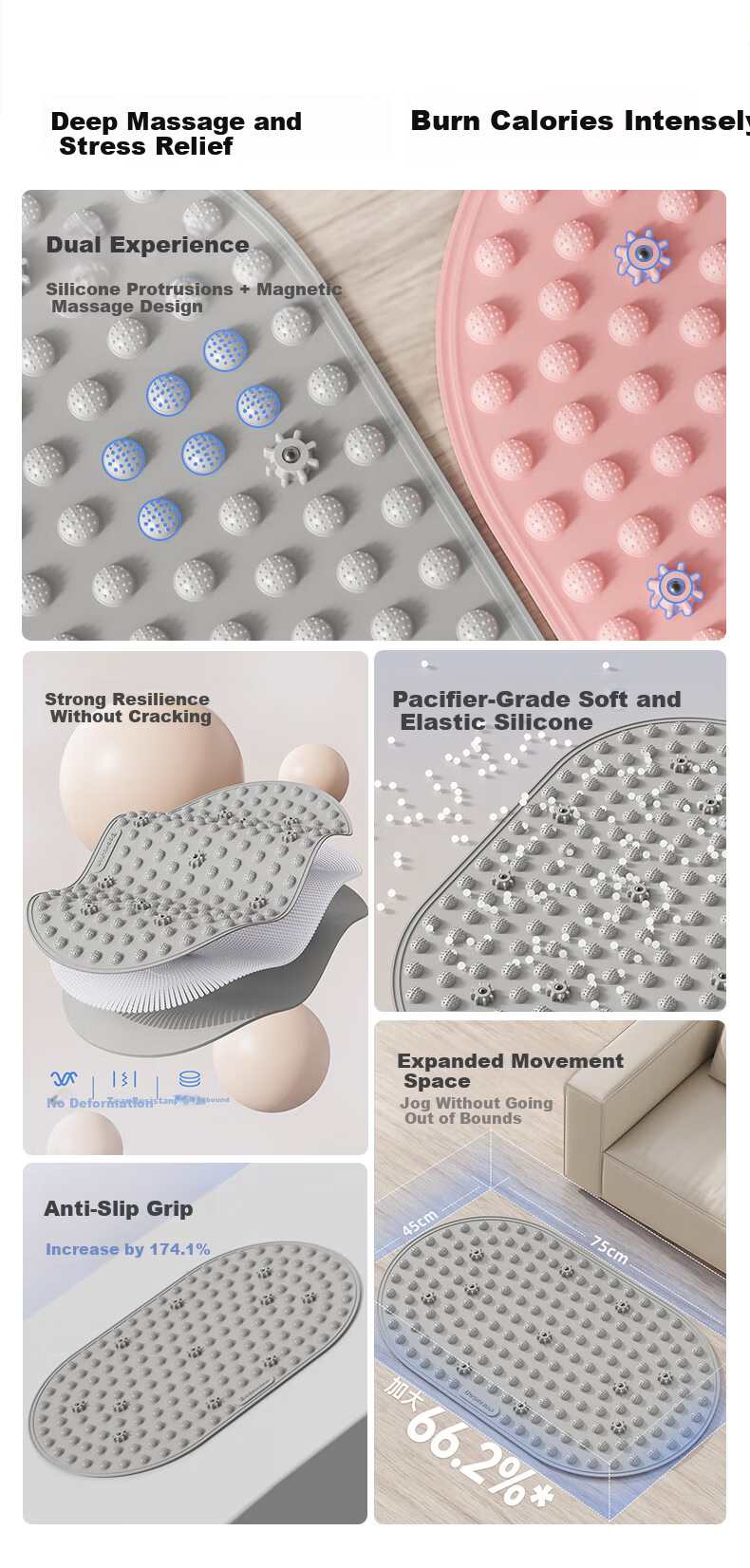 Boshu Health Food-Grade Silicone Acupressure Foot Massage Mat Slow Running Foot Reflexology Board 4