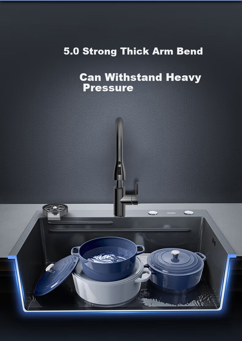 Haier 5.0 Kitchen Sink Nano Large Single Bowl Multifunctional Dishwasher Integrated Basin 304 Stainless Steel Pop-up Drain Vegetable Washing Basin 3