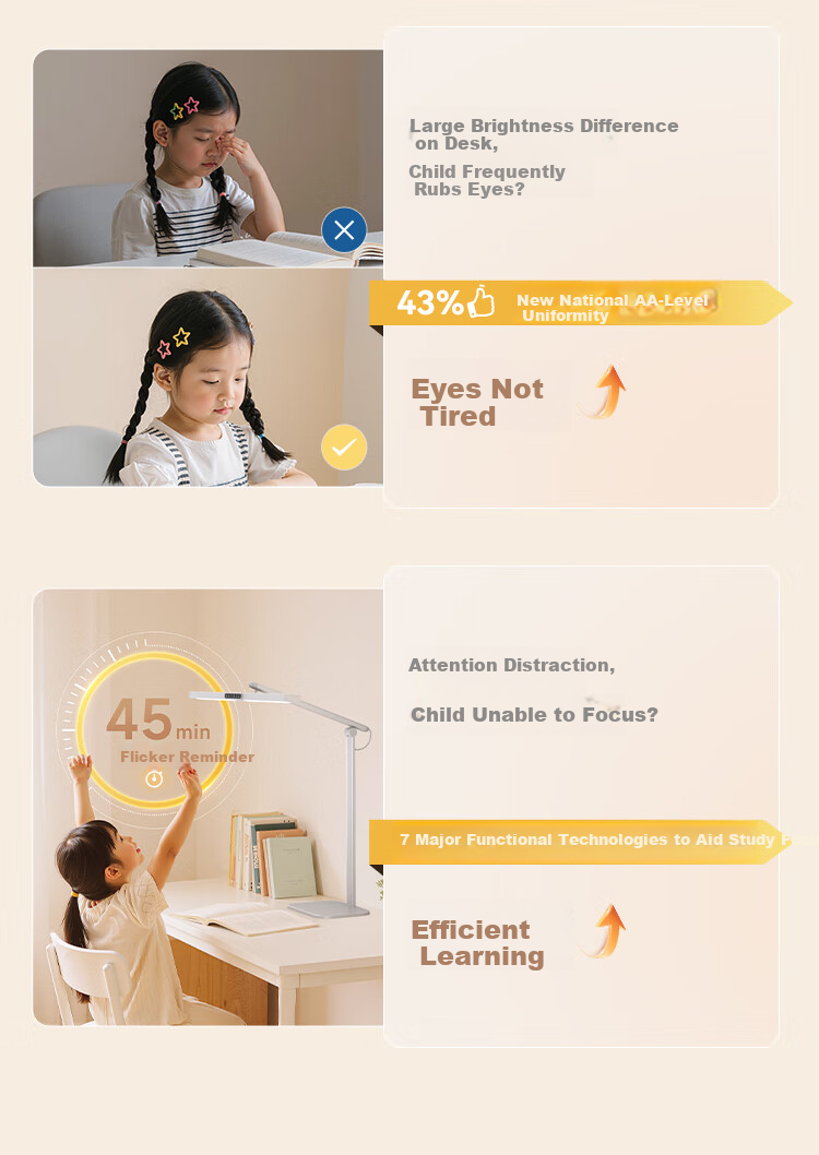 Haishibao National 5A Grade Eye Protection Study Desk Lamp Children's Student Blue Light Blocking Full Spectrum Dormitory Bedside Night Light L7A 9