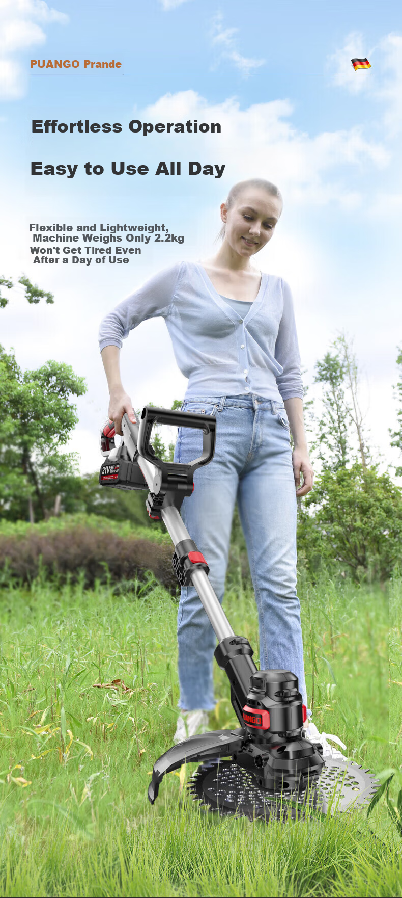 PUANGD Electric Lawn Mower Handheld Grass Trimmer Cordless Lithium Battery Grass Cutter Weed Removal Tool 9