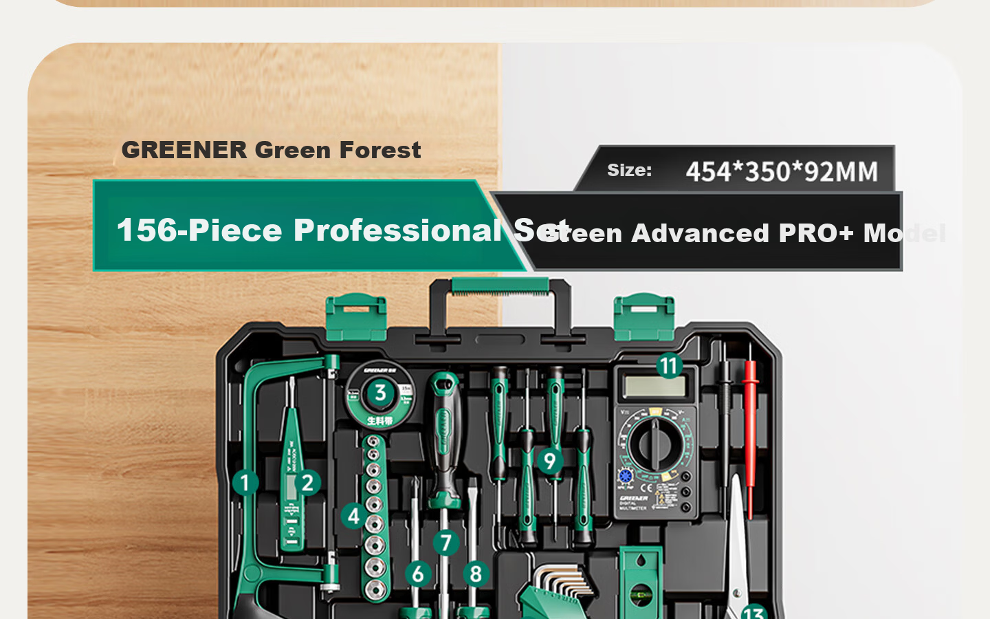 GREENER Household Toolbox Set Electrician Carpenter Telecom Repair Hardware Hand Tool Set 123 Pieces 33