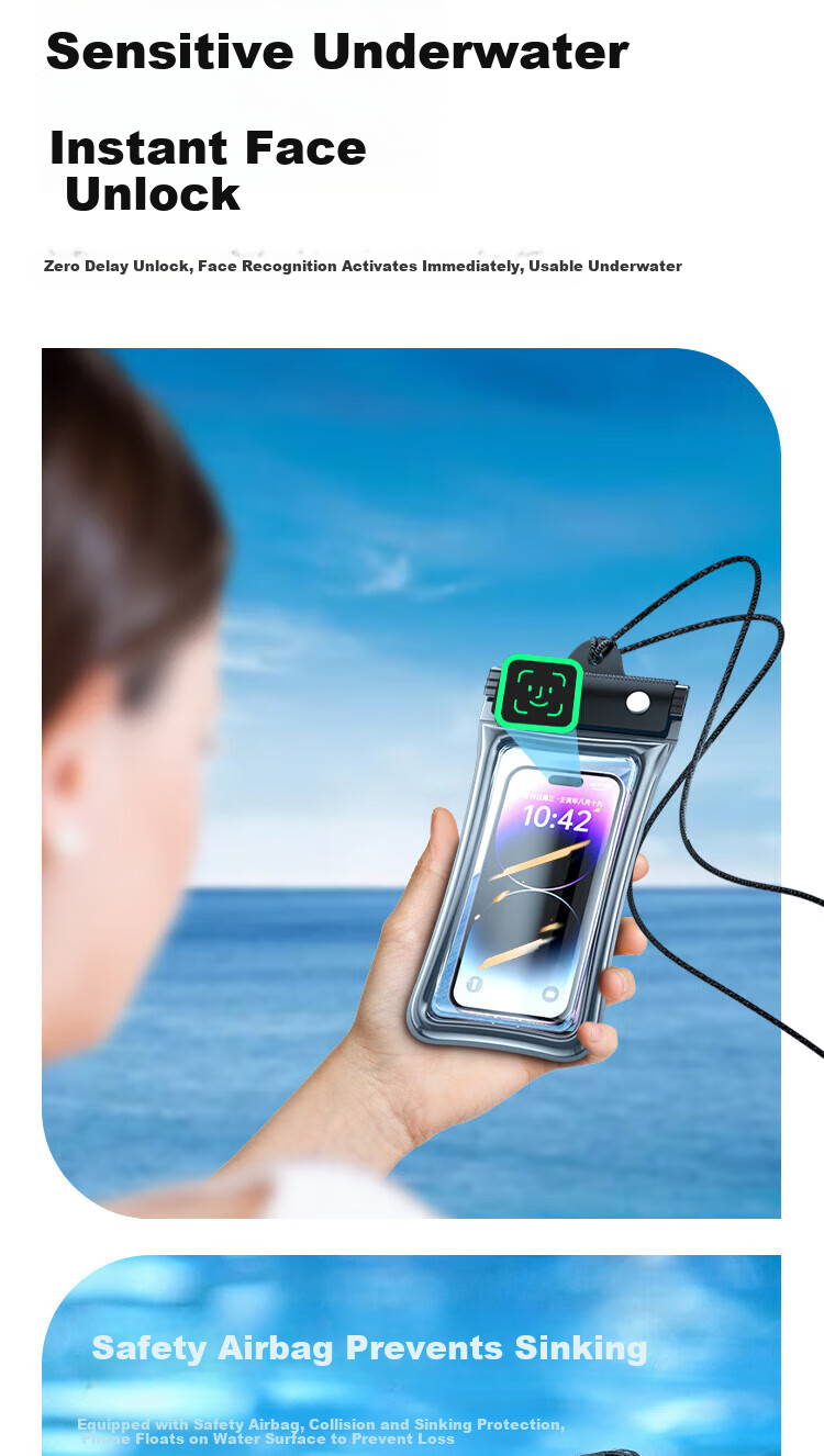Beiyipin Transparent Waterproof Phone Pouch Touchscreen Swimming Beach Floating Water Park Sealed Lanyard Airbag Phone Case Neck Hanging Waterproof Rainproof Hot Spring Deep Diving Sealed Bag 18