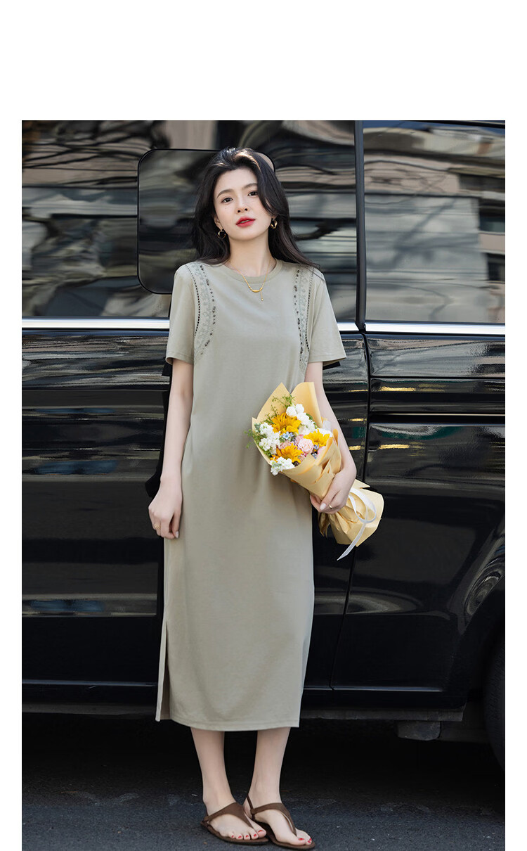 Demana [Cooling Black Technology Sorona] Summer Simple Style Hollow Embroidered Loose Slim Dress for Women High-End Feel 13