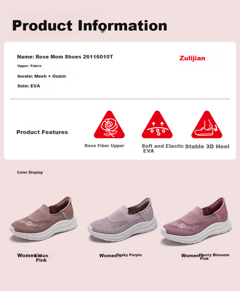 Zulijian Elderly Soft Sole Casual Walking Shoes Holiday Gift Rose Mom Shoes 26116010T Lotus Pink Women Size 36 15