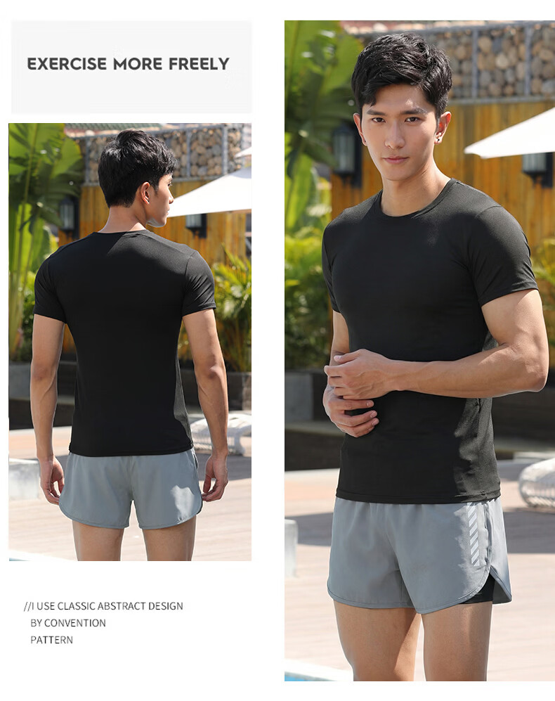 BURUITE Men's Two-Piece Swimsuit Set Plus Size Anti-Embarrassment Swim Trunks Professional Swimming Gear Hot Spring Men's Swimwear 7