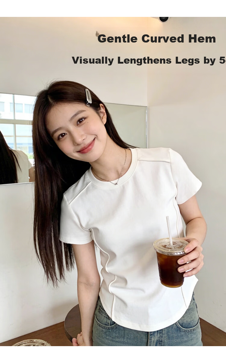 Urban Beauty Combed Cotton Short Sleeve T-Shirt Women's Slim Fit Herringbone Crew Neck All-Season Outerwear 2026 New Inner Layer 5