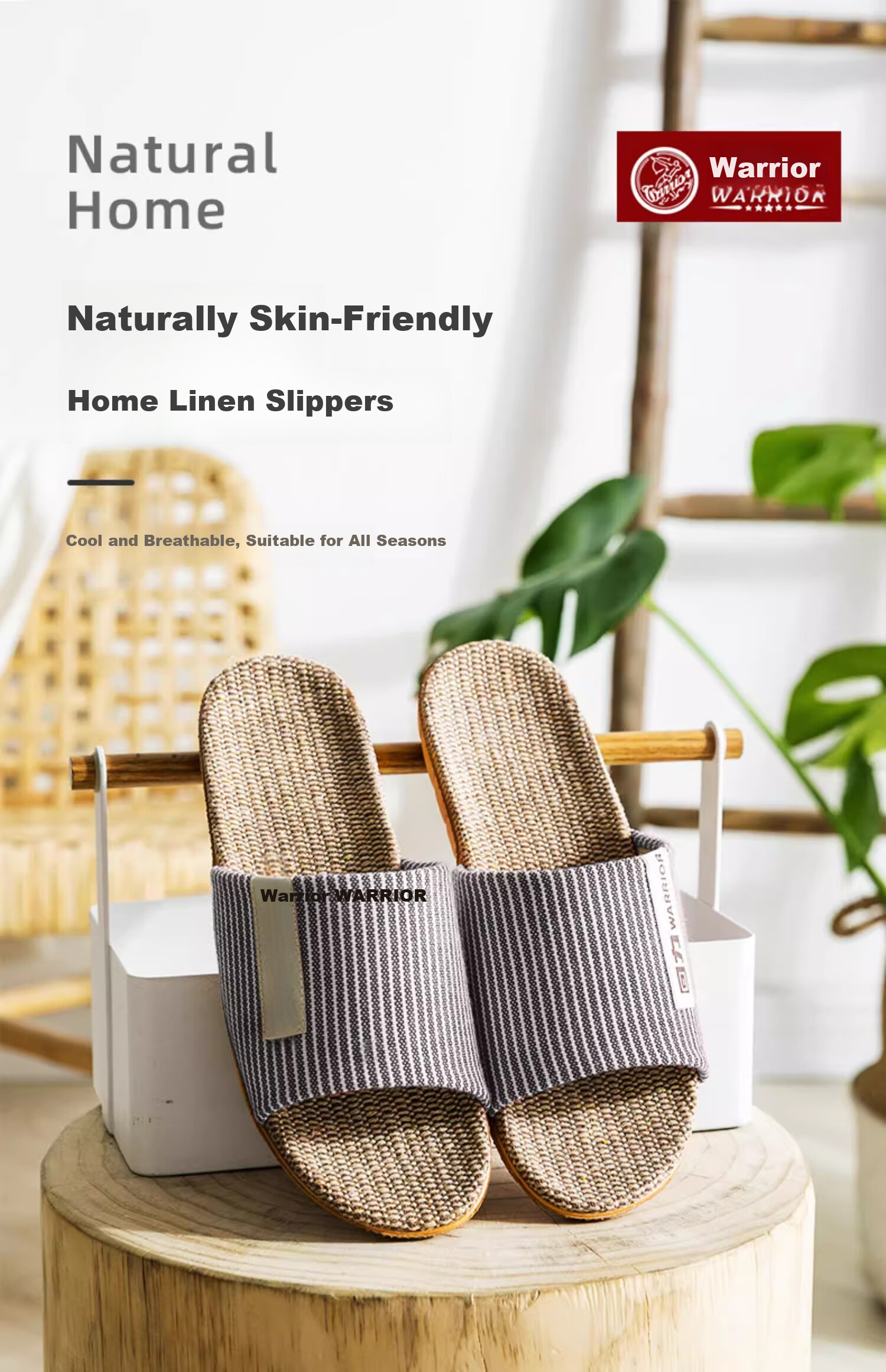 Warrior Linen Men's Indoor Couple Non-Slip Odorless Quiet Soft Sole Floor Slippers Dark Brown Size 44-45 1