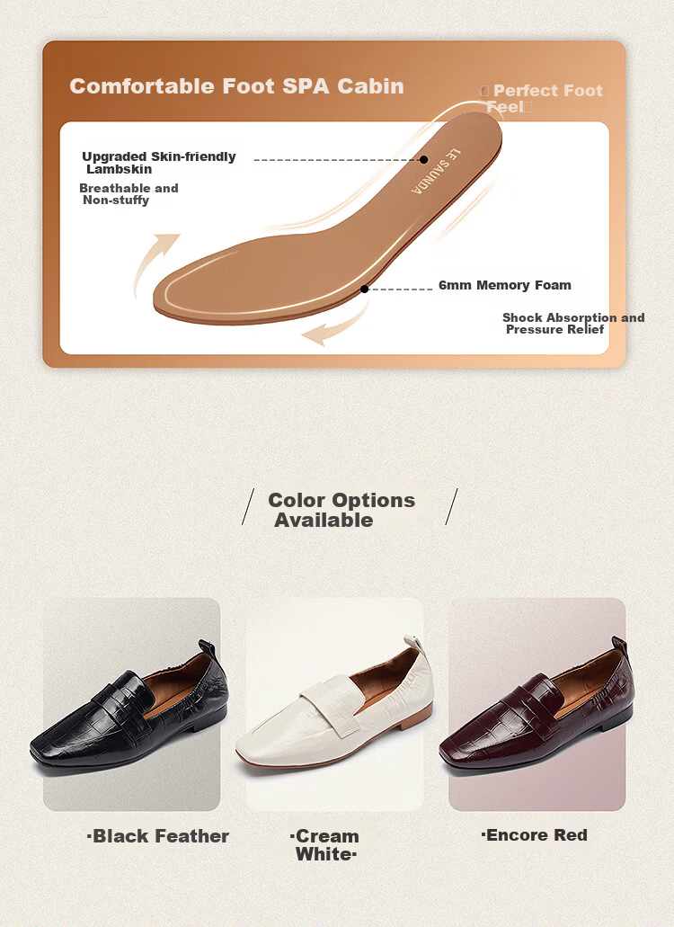 Le Saunda Spring Summer Croissant Family Elegant Low Heel Loafers Women's Leather Shoes 13001 Black BKR 37 5