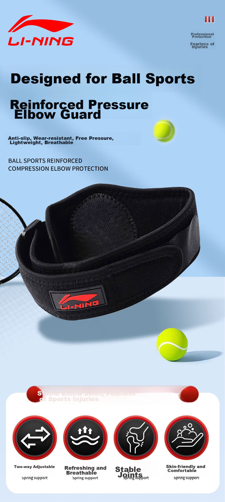 Li-Ning Elbow Guard, Specialized Protective Gear for Tennis Elbow, Elbow Joint Sleeve, Badminton, Outdoor Fitness, Sports Compression, Bench Press, Basketball 2