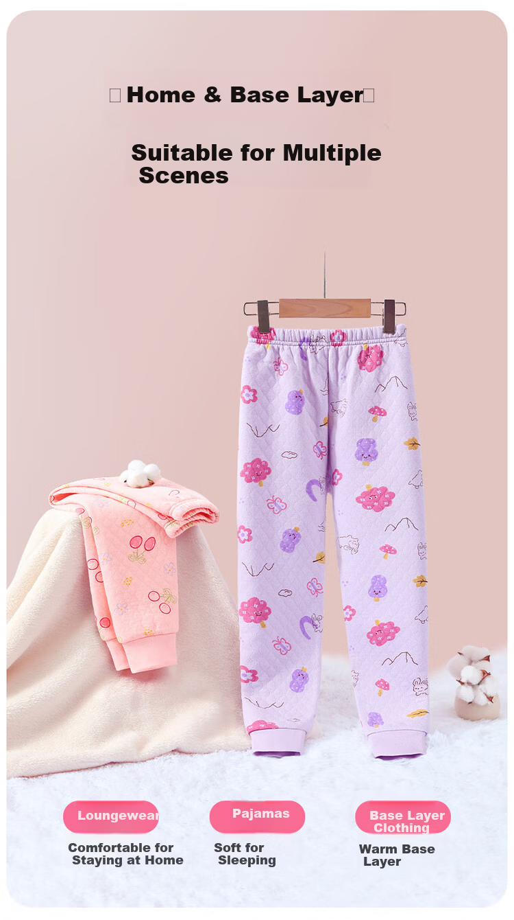 DEESHA Three-Layer Quilted School Uniform Essential 2-Pack Girls' Thermal Underwear Pants Thickened Autumn Trousers for Older Children 9