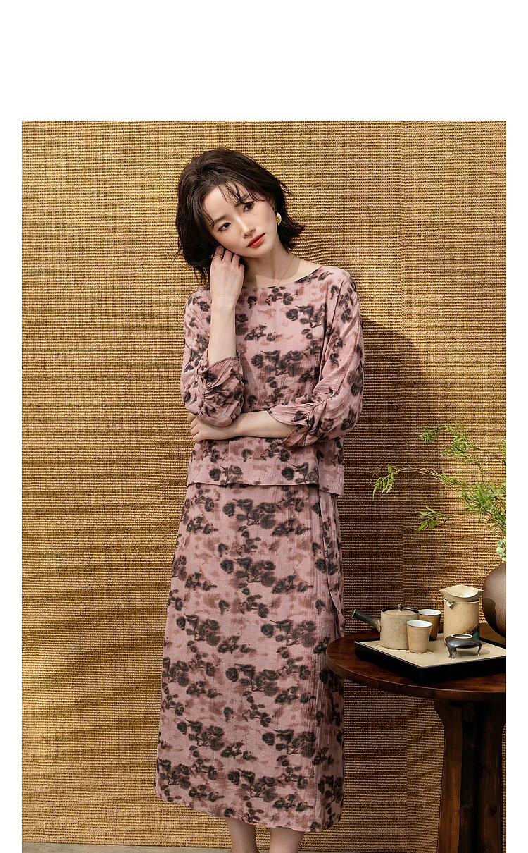 Demana Vintage Pulse Spring Elegant Floral Print Raglan Wrap Waist Tie Petite Women's Dress 7