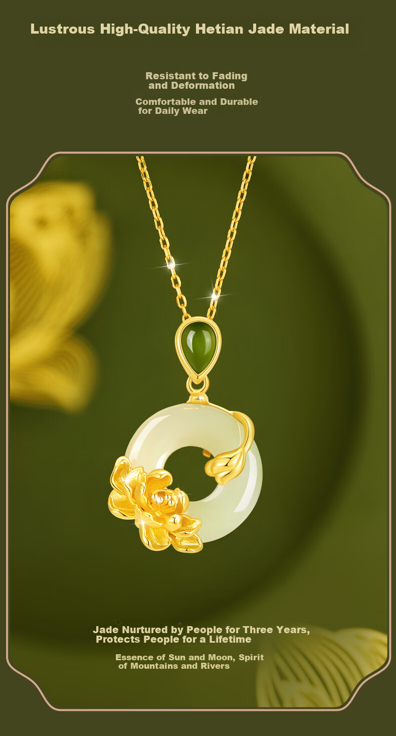 Zhenshangyin Chinese Gold Hetian Jade Peace Buckle Silver Necklace for Women, Mother's Day Gift, Practical Birthday Present for Elders 5