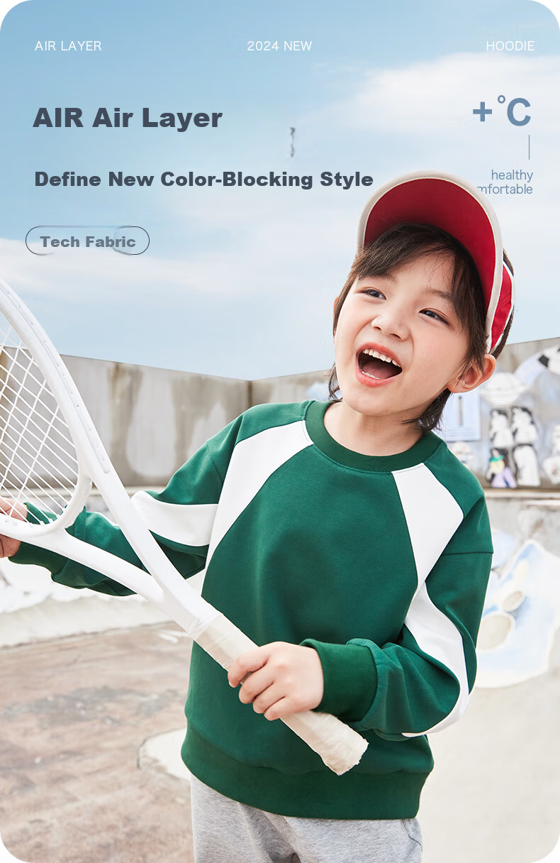 Jeanswest Boys' Sweatshirt, 2025 Autumn Children's Clothing, Color Block Splicing Girls' Air Layer Top, Casual Fall Outfit for Older Kids 2