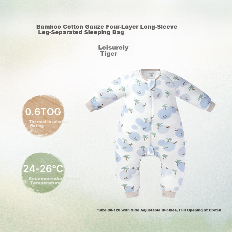 Nest Designs Baby Sleeping Bag Bamboo Cotton Gauze Four-Layer Breathable All-Season Toddler Leg-Separated Anti-Kick Quilt Yozai Tiger Size 110