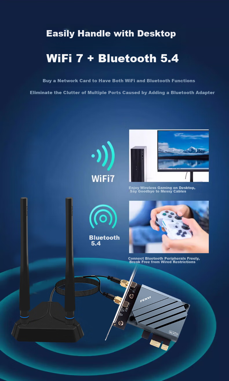 Fenvi PCIe Wireless Network Card AX900+ Bluetooth 5.4 Dual-Band 5G Desktop Computer WiFi 6 Internal Network Card Wireless WiFi Receiver for Home and Office Use 3