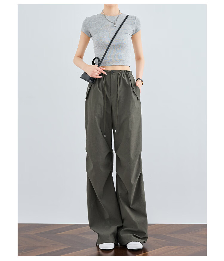 FAESSLIN Women's Military Green Work Pants Summer Thin Quick-Dry Extended Casual Paratrooper Pants American Straight-Leg Wide-Leg Hiking Pants 15