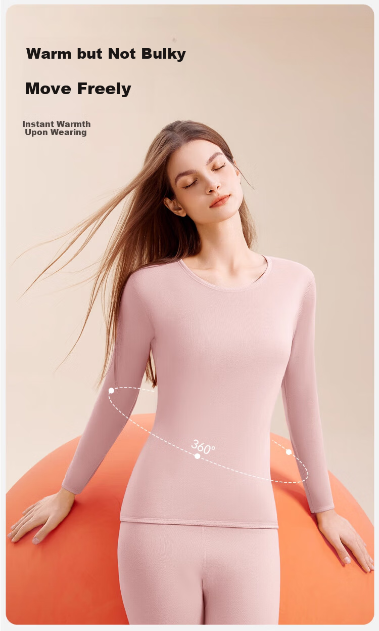 Caiyue Women's Mid-High Collar Thermal Underwear Set with Flame Warm Fleece, Thickened and Windproof Winter Base Layer 9