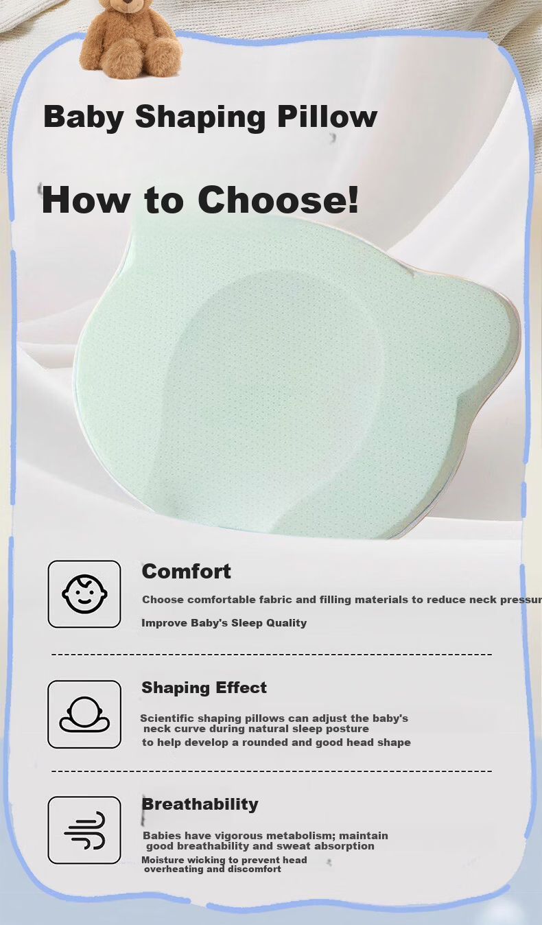 Bledilait Baby Pillow Infant Shaping Pillow Newborn Head Correction Anti-Flat Head Silicone Pillow 0-6 Months 2