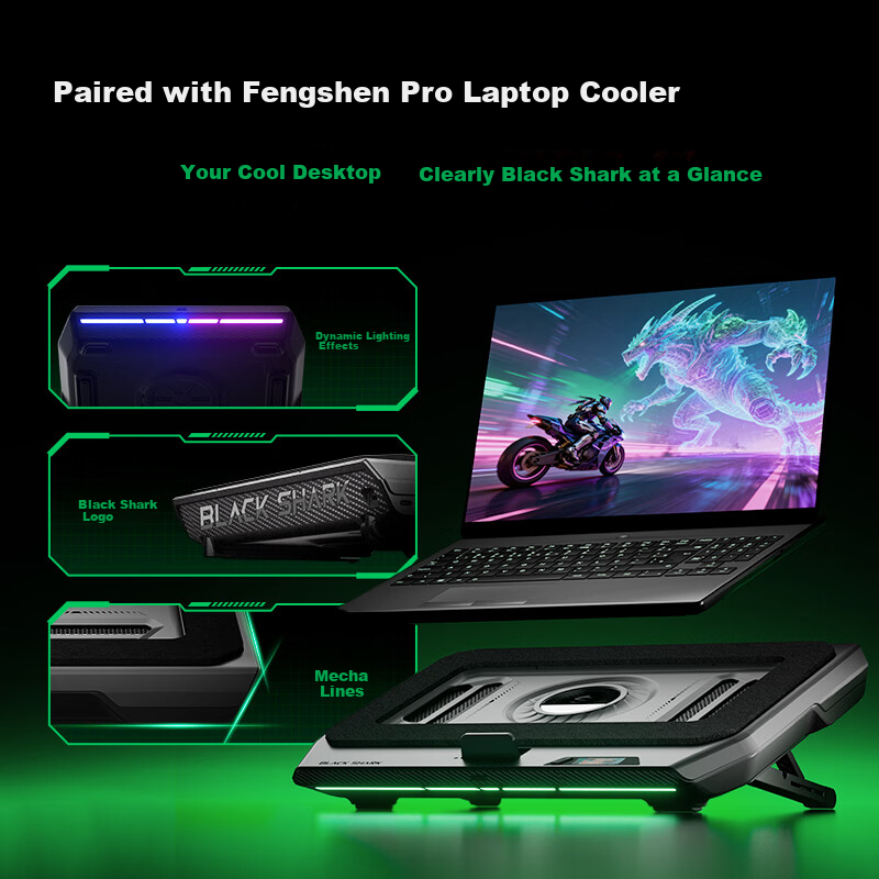 Black Shark Fengshen Pro Laptop Cooling Fan Temperature Control Low Noise Gaming Laptop Cooler Stand Compatible with Lenovo Asus Tianxuan 6 Dell Alienware Savior