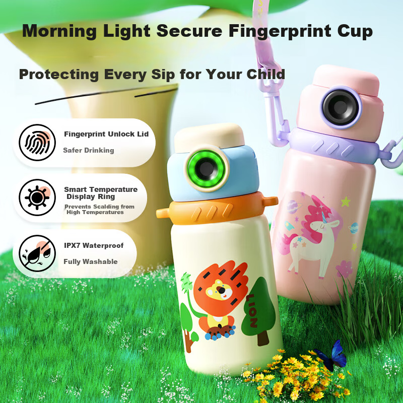 M&G Fingerprint Unlock Children's Smart Insulated Water Bottle 560ml Large Capacity 316L Stainless Steel Straw Cup for Boys Students