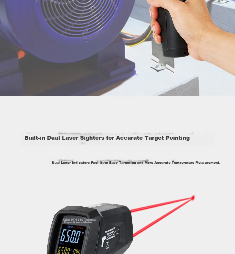CEM DT-812+ Industrial Non-Contact Laser Infrared Thermometer High Precision Industrial Kitchen Baking Water Temperature Detector Oil Temperature Gun Range -50~500℃ 2