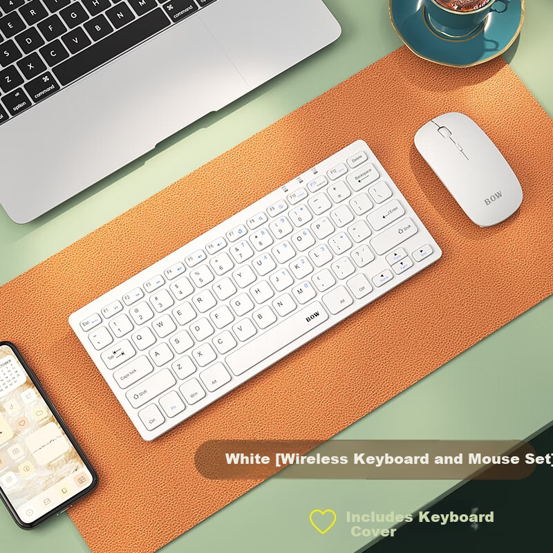 B.O.W Hangshi HW098 Wireless Keyboard and Mouse Set for Laptop, External Desktop, Small Home Office, Silent USB Chocolate Portable 78-Key White