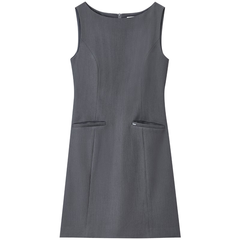 Sentubila Sleeveless Waist-Defined Slim Fit Elegant Gray Mid-Length Dress for Women Summer Office Wear
