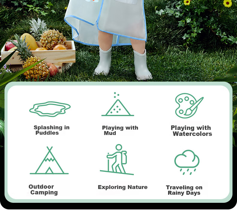 Betis Kids Raincoat Boys Girls Waterproof Rainwear Kindergarten Primary School Student Rain Poncho 25