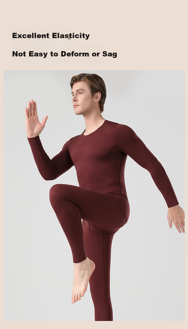 MiiOW Thermal Fleece Heating Warm Underwear Women Couples Modal Ultra-thin Slim Cold-resistant Base Layer Autumn Top and Bottom Red M 9