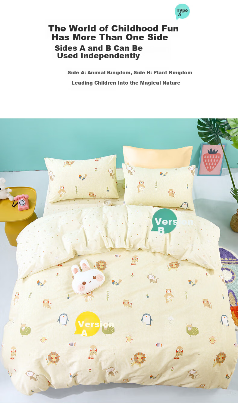 Fuanna Kids 100% Cotton Single Duvet Cover A-Class Bedding 1.2m 6