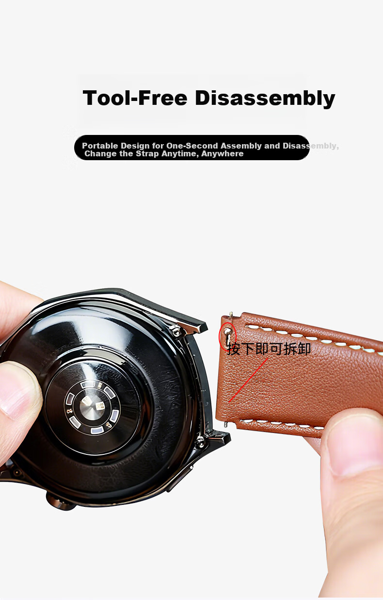 IM-CHEN Napa Calf Leather Watch Strap for Huawei GT6/Watch5/GT5/4/3/2/Pro/Oppo Watch4 Pro 22MM Brown 8
