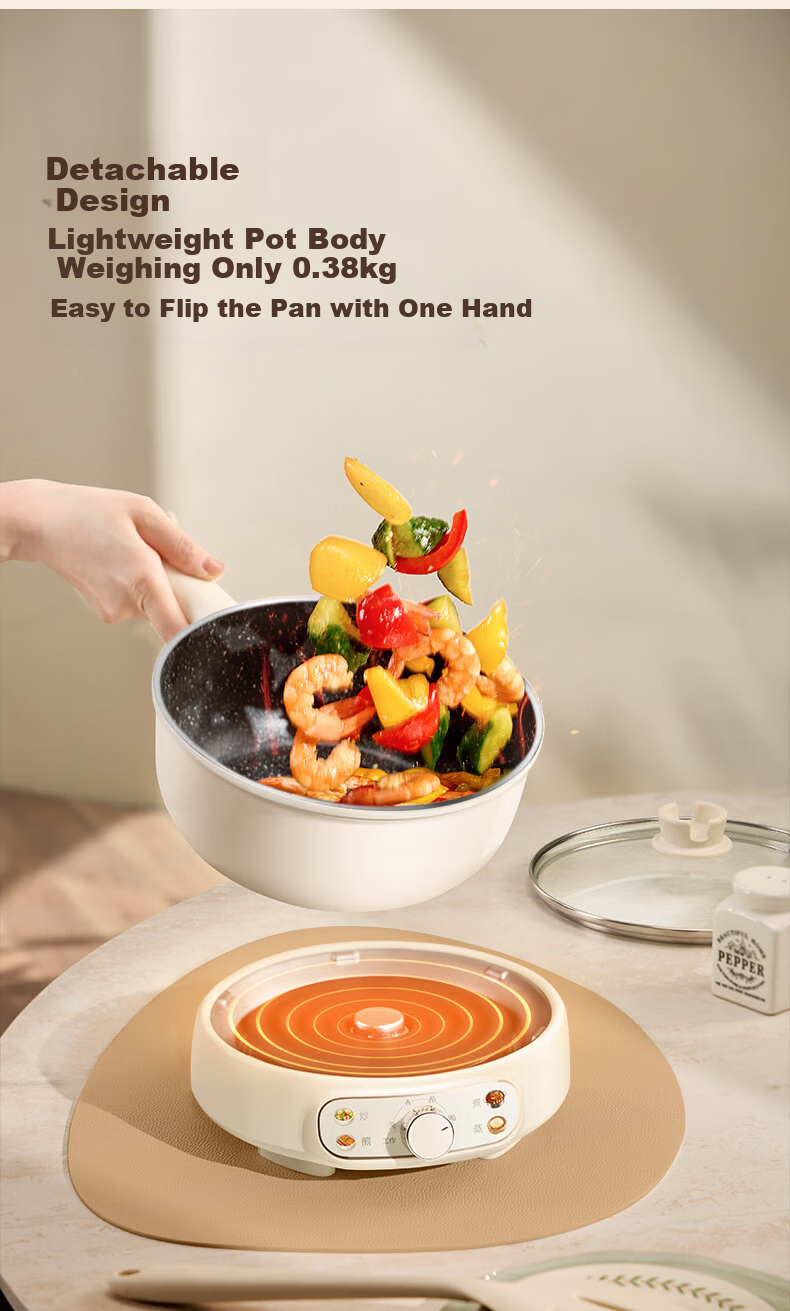 SUPOR Electric Cooking Pot Electric Hot Pot Electric Heating Pot 2.5L Small Electric Pot for 1-2 People Detachable Electric Frying Pan Multifunctional Dormitory Pot with Steamer CJ21R860 4