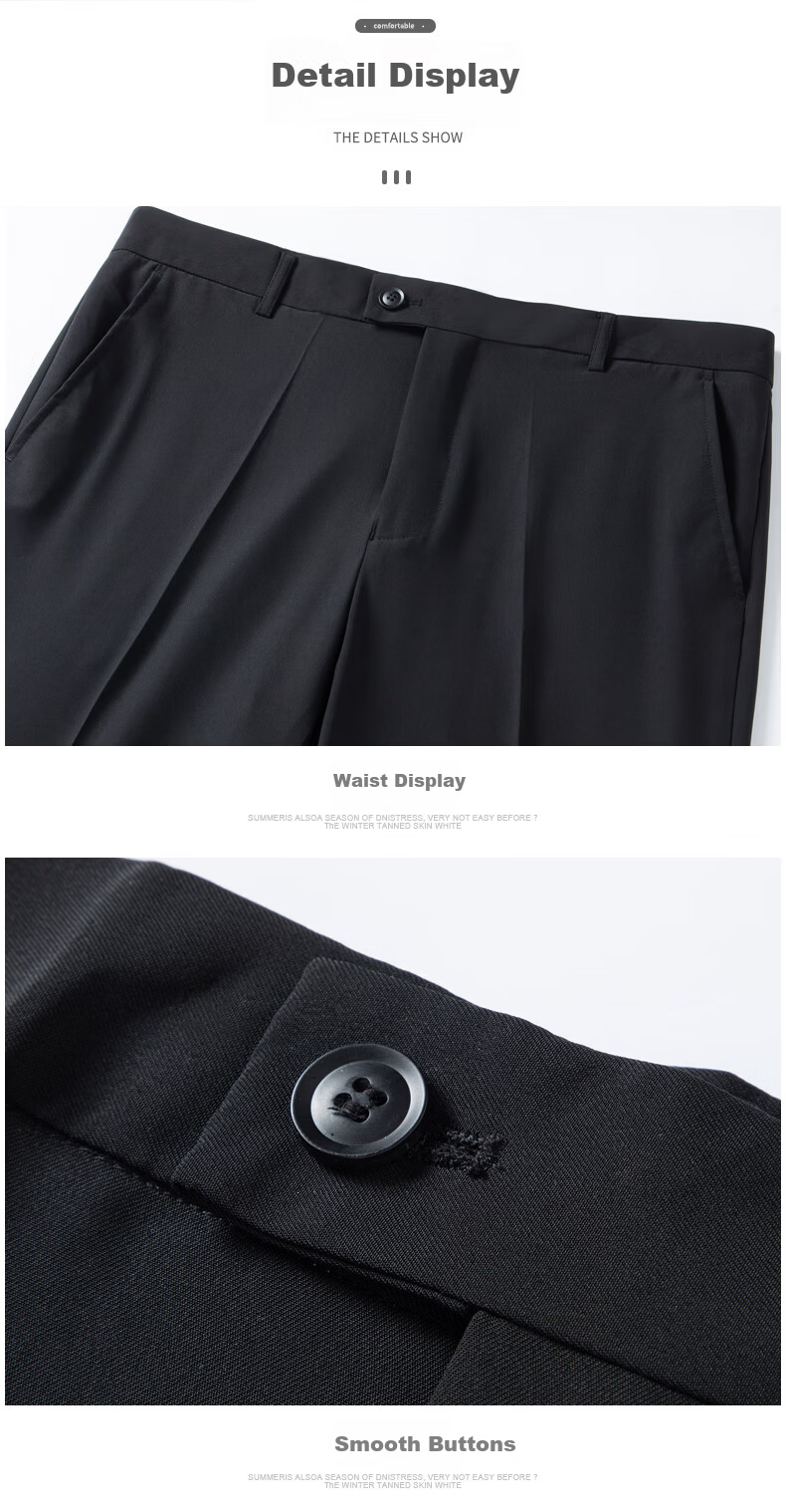 ROMON [Ice Silk Breathable] Men's Casual Pants, Autumn New Style Business Casual, Draping Cool Feeling Thin Long Trousers, Navy Blue, Size 34 22