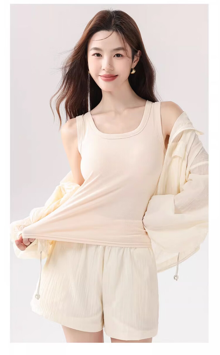 Caiyue Women's Spring Summer Thin Breathable Slim Fit Ribbed Sleeveless Wide Shoulder Tank Top with Side Coverage High Elasticity 8