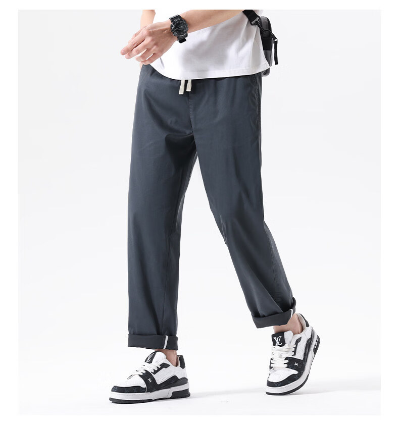 Fingercroxx IT American Vintage Casual Men's Summer Lightweight Lyocell Simple Loose Pants Modern Gray 29 13