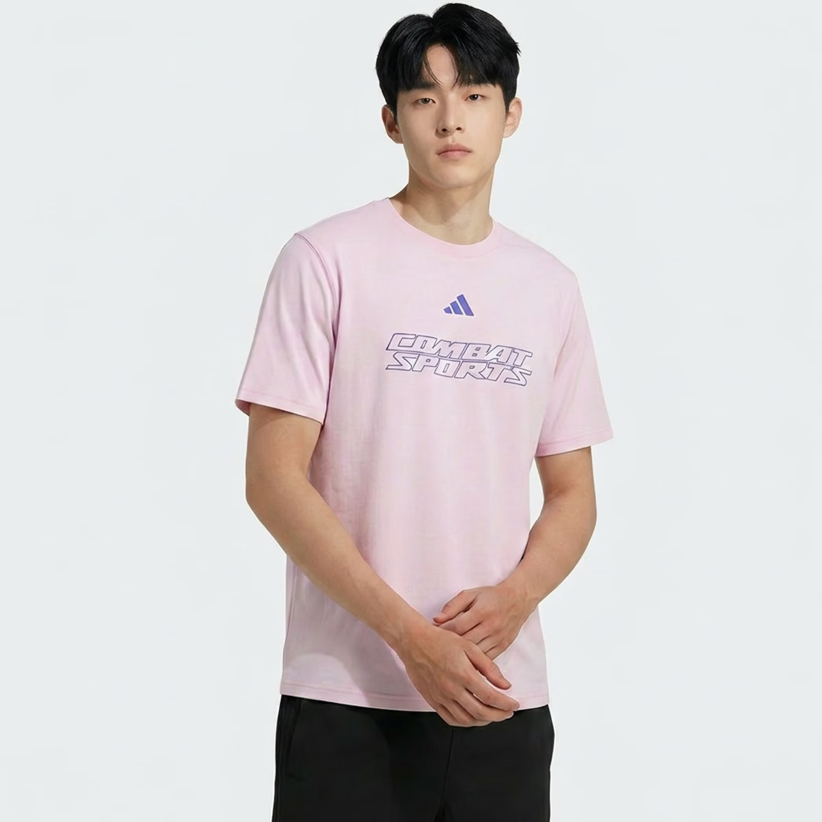 Adidas Men's Short Sleeve 2026 New Casual Sports Fitness Skin-friendly Cotton Crew Neck T-Shirt Pink/Blue XL