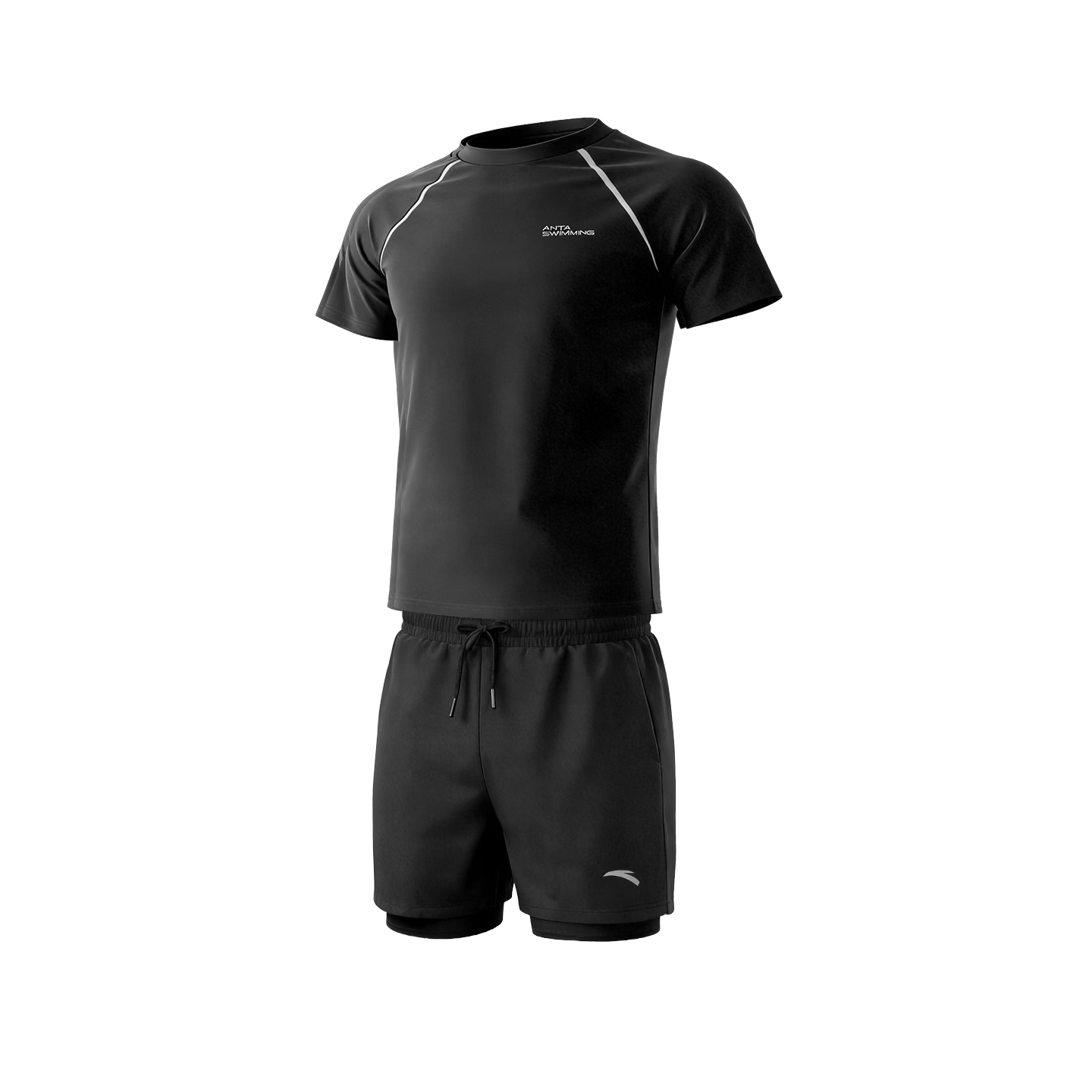 ANTA Men's Swimwear Set, Quick-Dry Anti-Embarrassment Swim Trunks for Both Water And Land Use, Loose-Fitting Swimming Trunks, Swimming Gear, Black XL