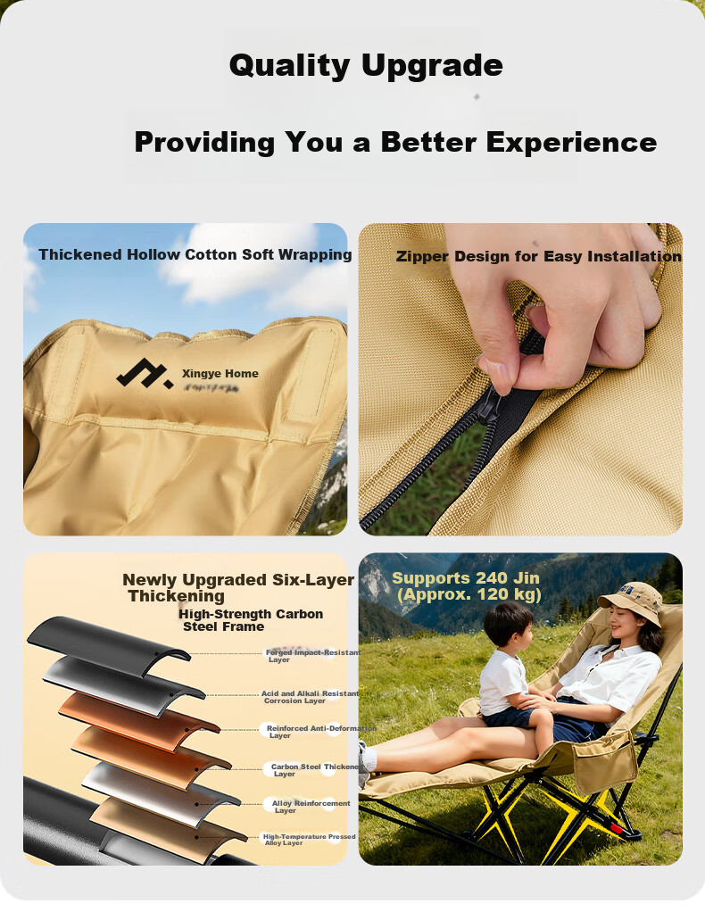 STARYEKA Folding Recliner Outdoor Camping Chair Padded High Back Panda Moon Chair with Footrest Nap Care Folding Bed 1