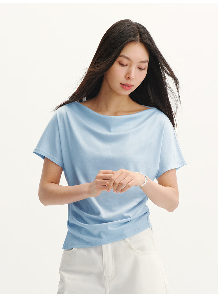 Semir Chen Duling Women's Short Sleeve T-Shirt 2026 Summer Crop Off-Shoulder Waist Slim Atmosphere Top 109326100005 21